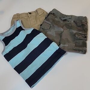 5/$30 TUCKER & TATE camo shorts + CP + GYMBOREE Tank Cotton Stripes